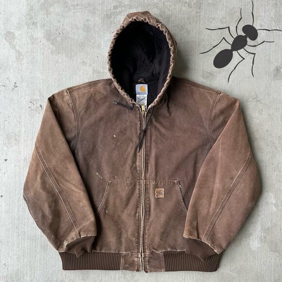 Vintage Y2K Carhartt J130 DKB brown hooded work wear jacket - Picture 1 of 8